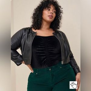 Torrid faux leather collarless crop jacket